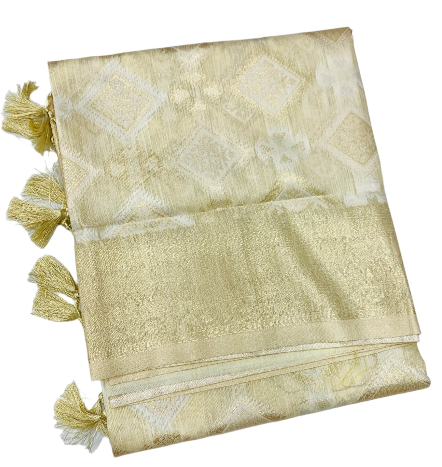 Soft Vegan Silk Saree Off White Colour with Sliver Zari Border