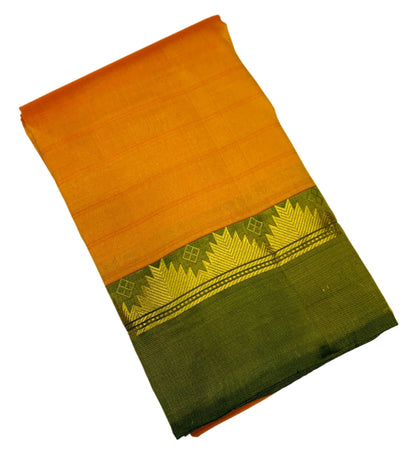 Pure Kanchipuram Silk Saree Golden Yellow shade with Olive Green Border