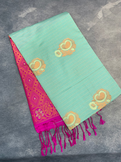 Art Silk Saree Light Mint Green Colour with Borderless
