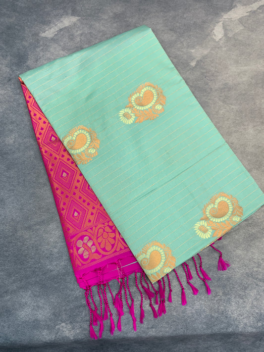 Art Silk Saree Light Mint Green Colour with Borderless