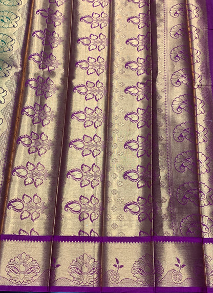 Vegan Silk Saree Olive Green Colour with Pink and Copper Border