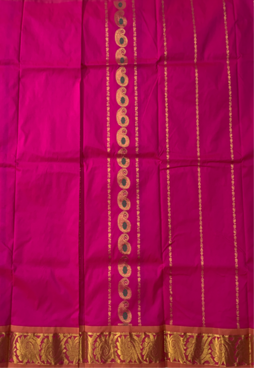 Pink shade Semi Silk Kids Pattu Pavadai with contrast border for age 5 to 10