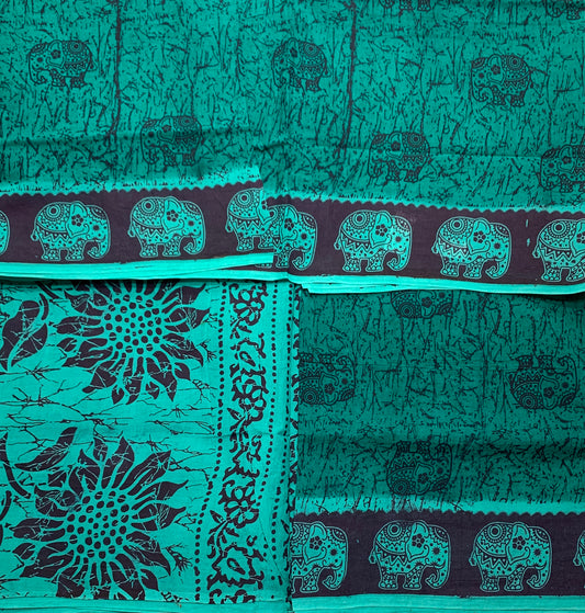 Chettinad Sungudi Cotton Green Colour with Navy Blue Border