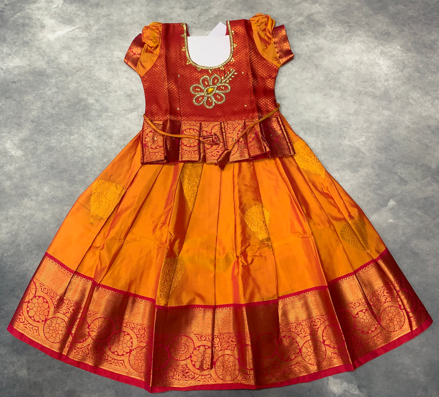 Ready To Wear Mango Yellow Pavadai with Contrast Pink Blouse