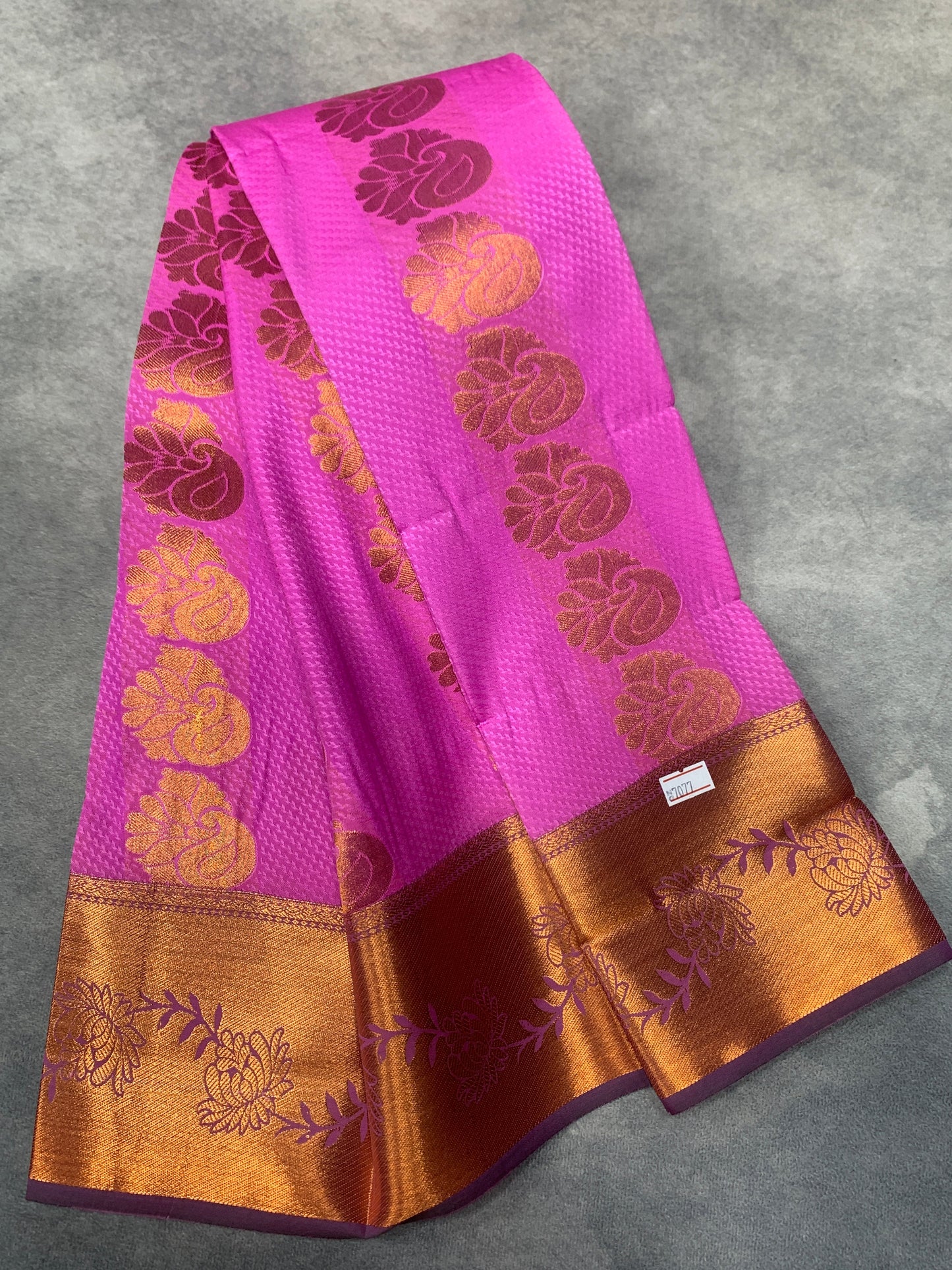 Vegan Silk Saree Pink Colour Saree with Copper Border