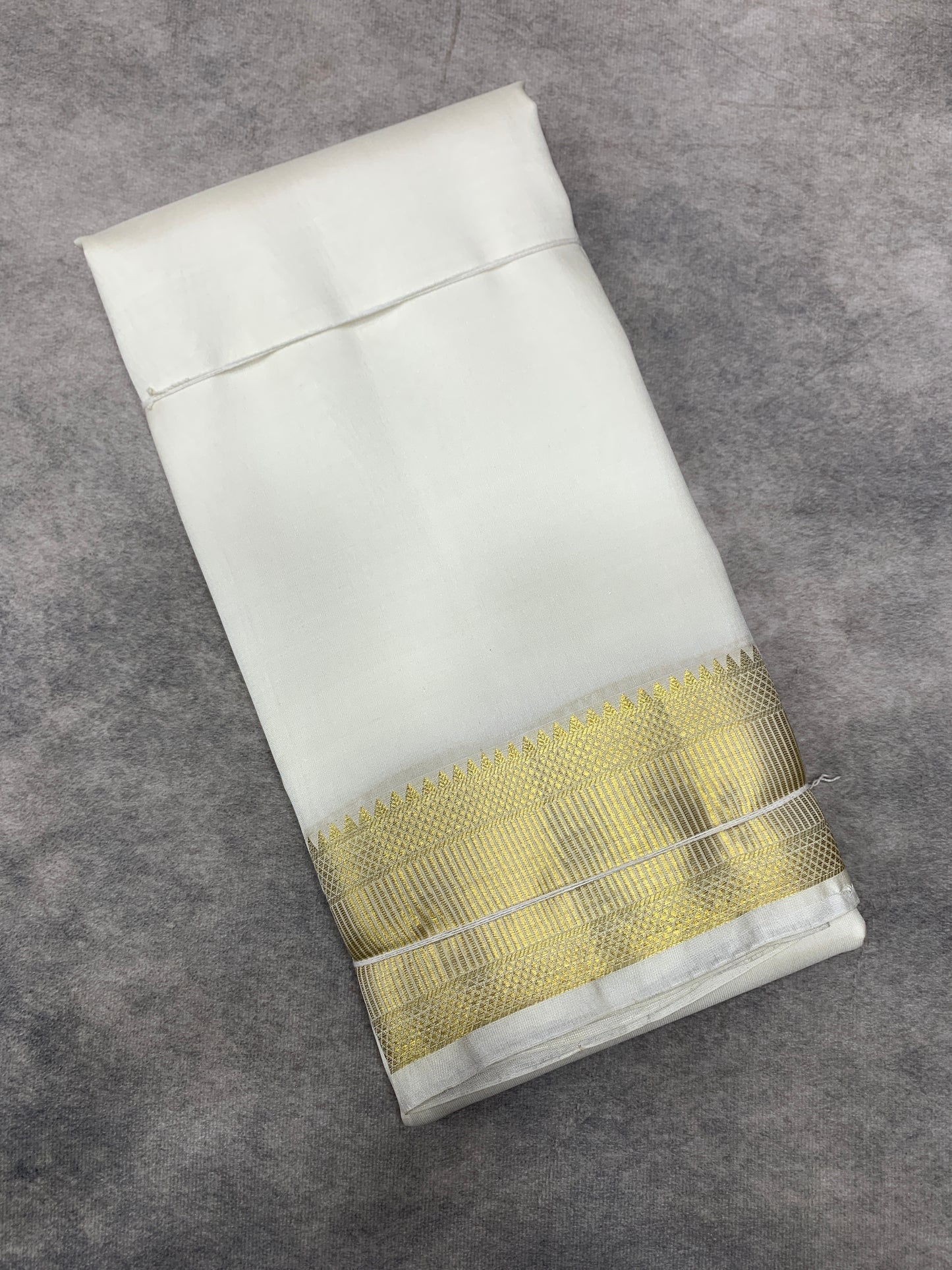 9X5 Pure Silk Dhoti White Colour with Golden Colour Fancy Jaquard Border