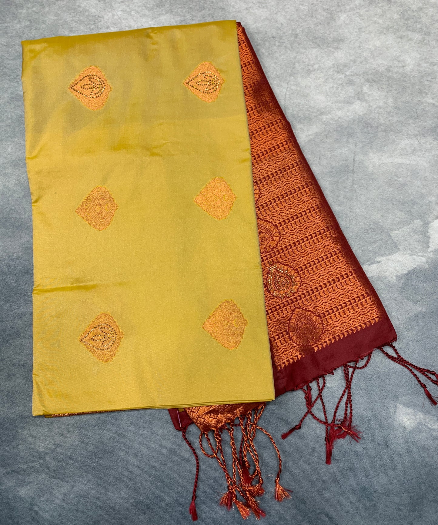 Soft Vegan Silk Saree Golden Colour with Brown and Copper Border
