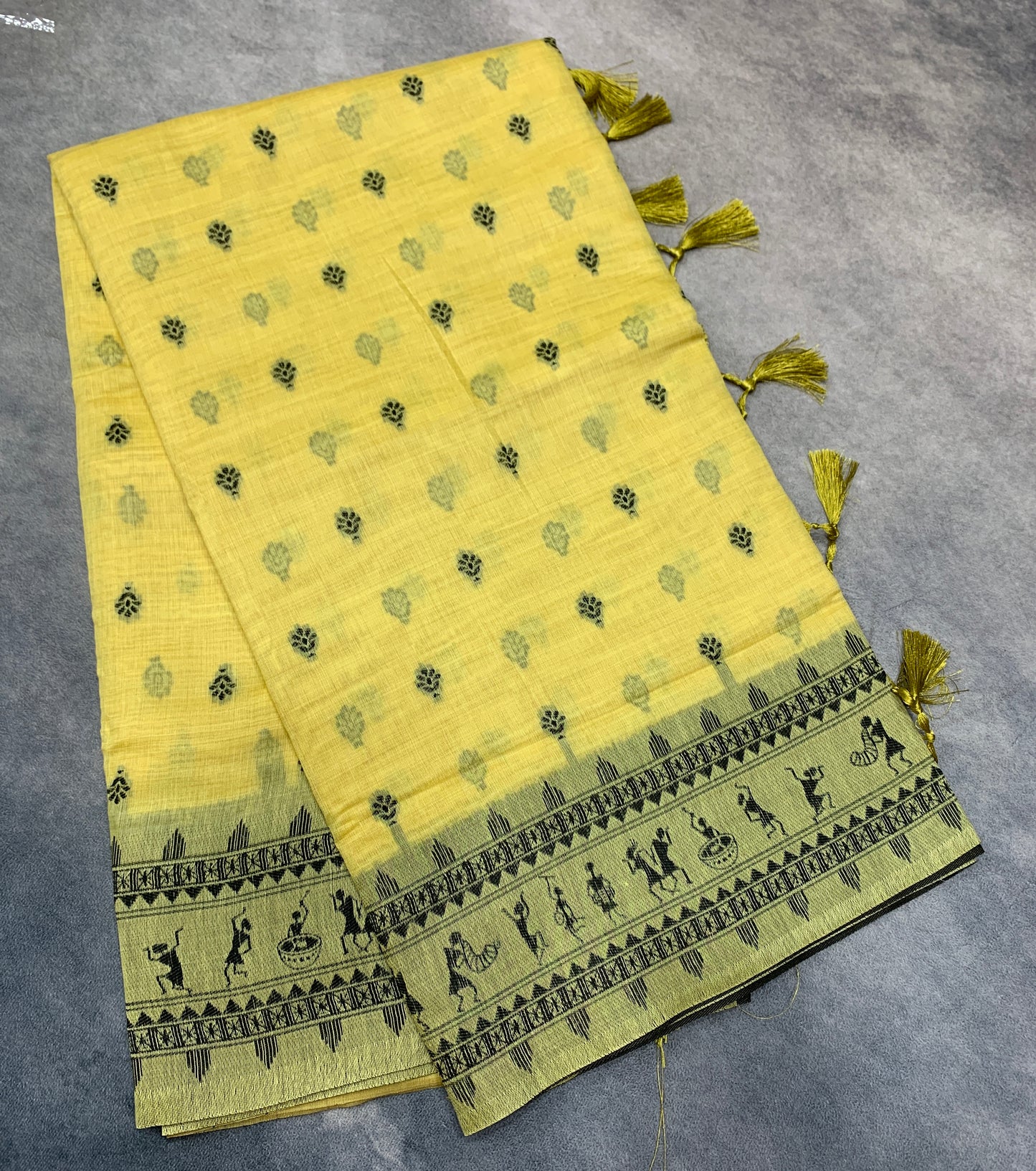 Banaras Katan Saree Yellow Colour with Katan Work Border