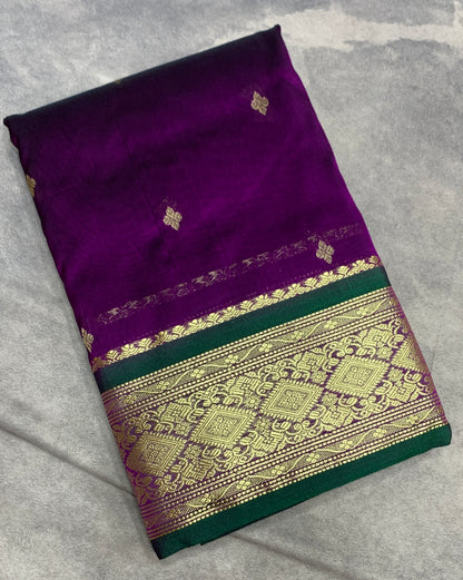 Magenta Colour Saree with Golden and Green Border