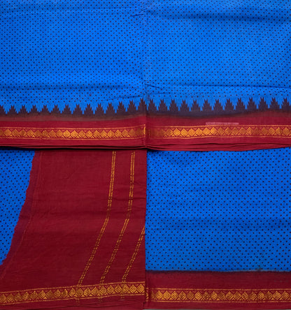 9 yards Cotton Saree Sky Blue Colour with Maroon Border