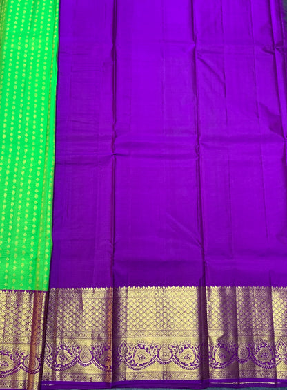 Light Green Shade Pure Kanchipuram Kids Pattu Pavadai with Contrast Border for Age Above 10 Years