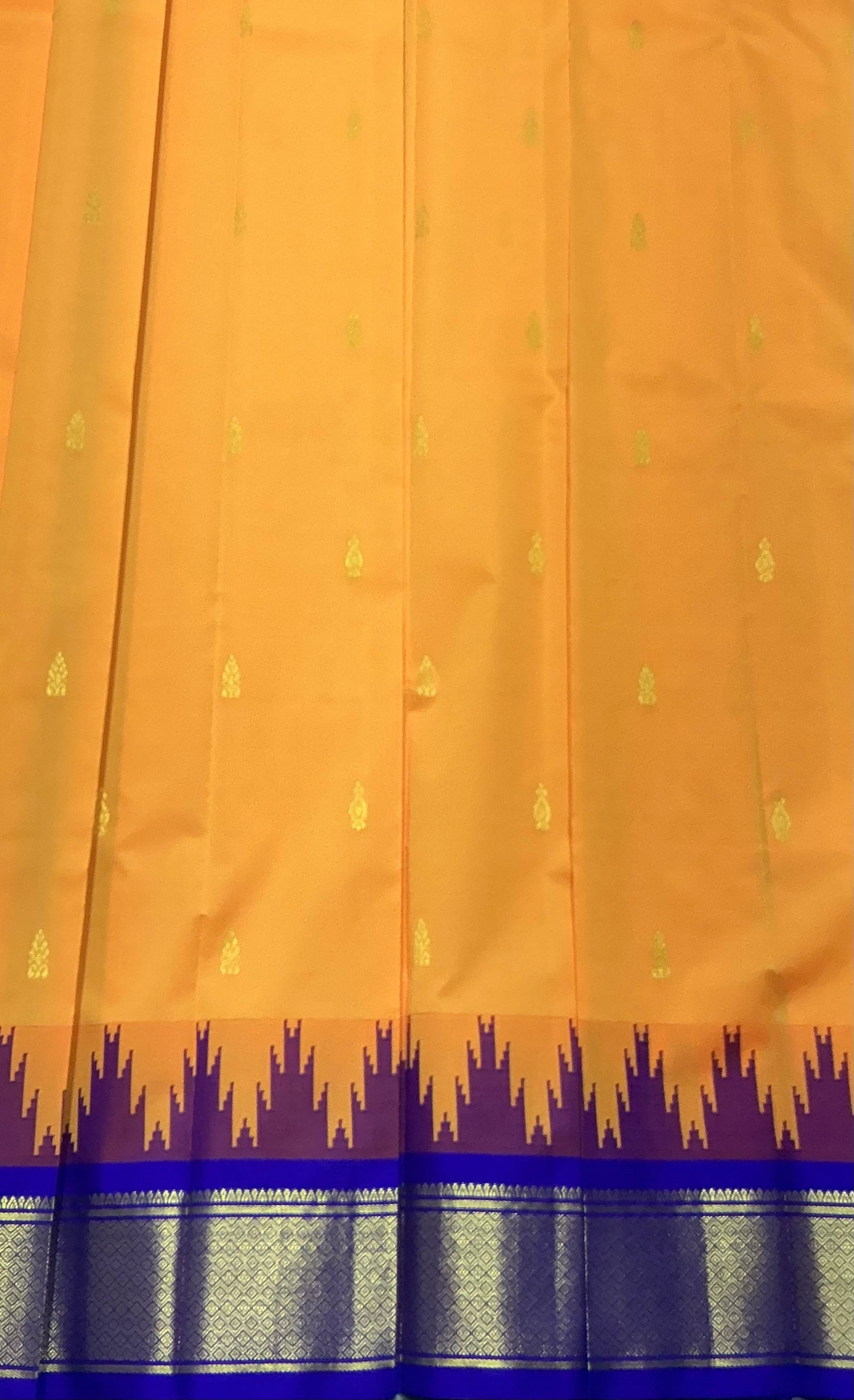 Semi Silk Saree Mango Yellow Colour with Violet and Gold Zari Border