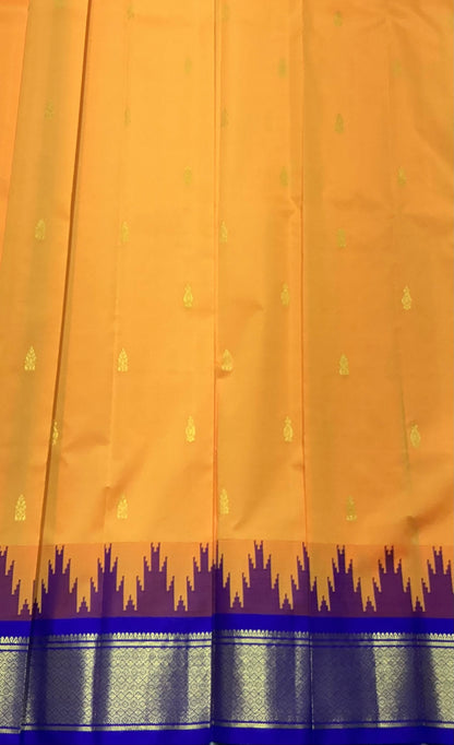 Semi Silk Saree Mango Yellow Colour with Violet and Gold Zari Border