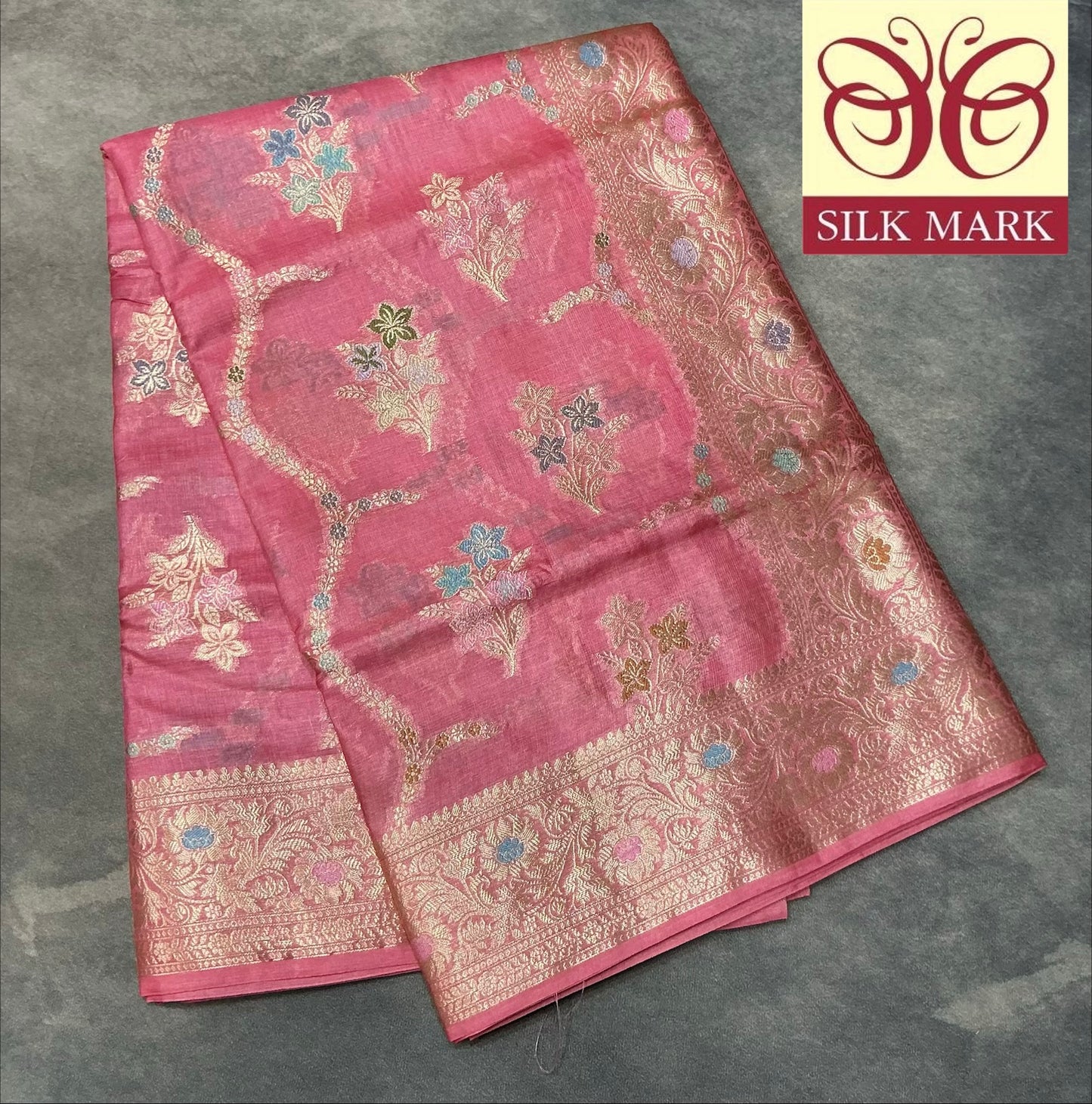 Pure Tussar Silk Saree Rose Pink Colour With Heavy Traditional Floral Zari Border