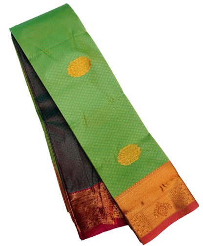 Light Green Colour Silk Cotton Saree with Copper Zari Border