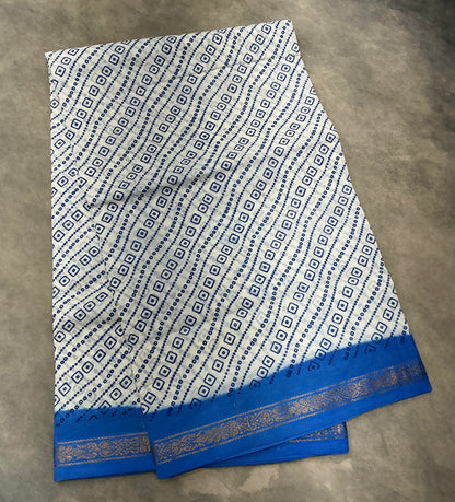 Chettinad Sungudi Cotton White Colour with Sky Blue Colour Border