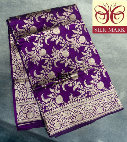 Pure Banaras Silk Saree Purple Colour with Self Colour Banarasi border