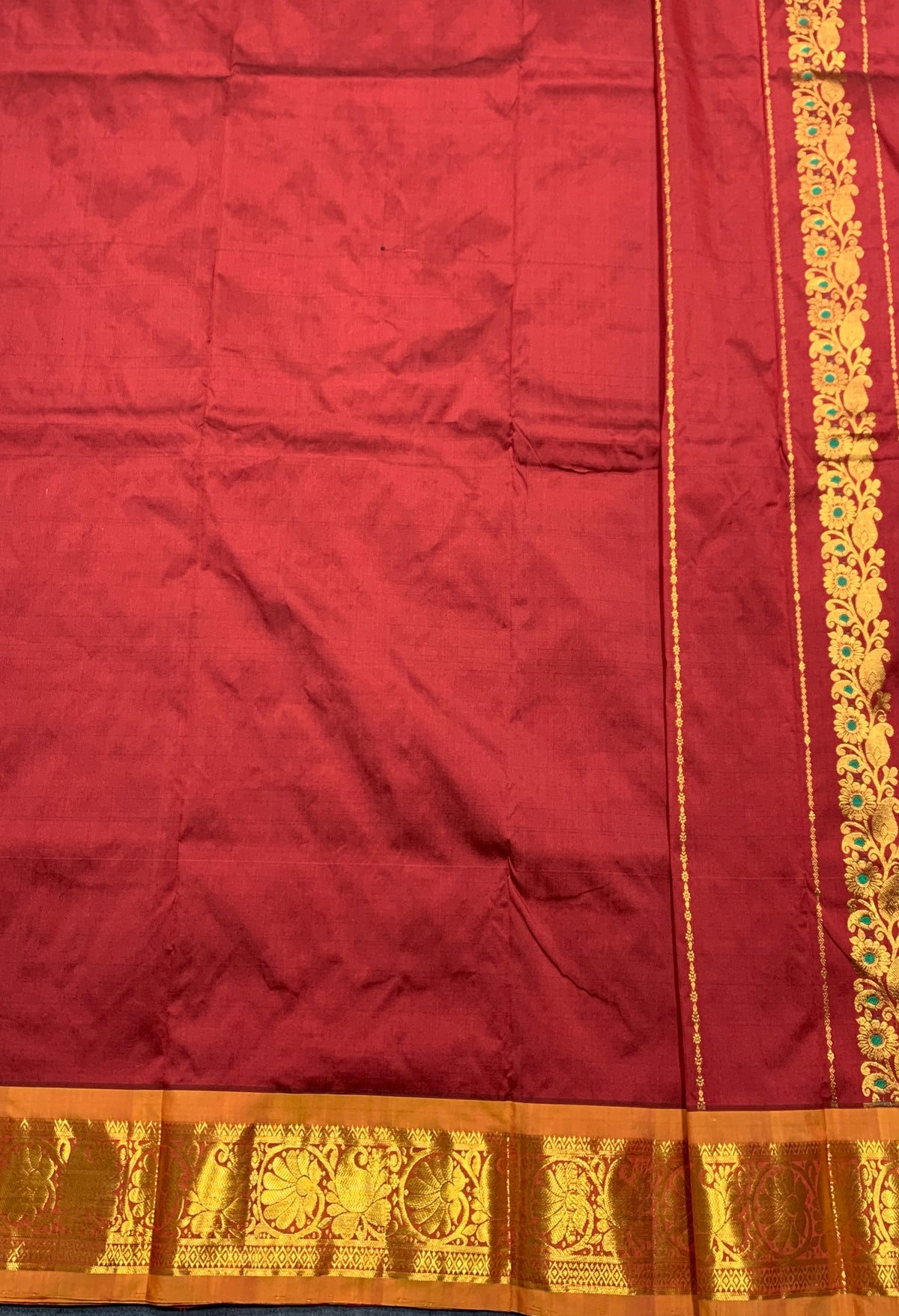 Maroon shade Semi Silk Kids Pattu Pavadai with Contrast border for age above 10 years
