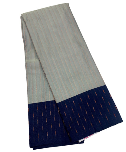 Arani Silk Saree Gray Colour Navy Blue Border