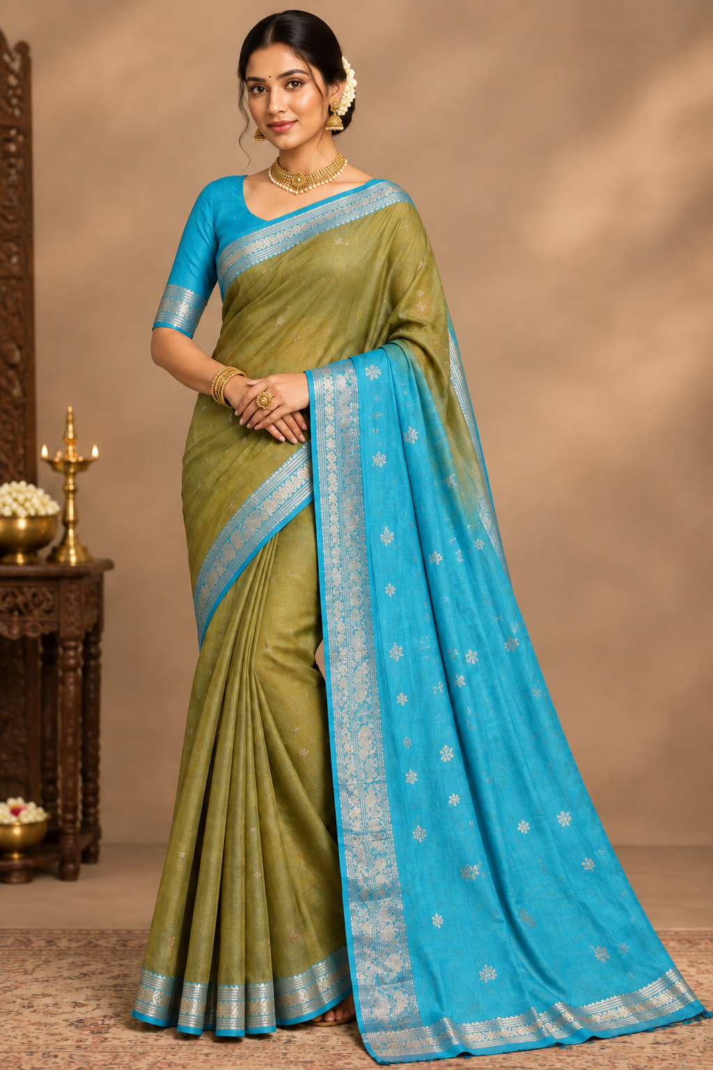 Golden Mustard Colour Silk Cotton Saree with Copper Zari Border
