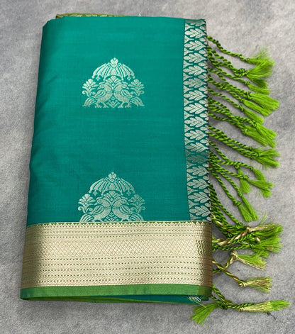 Art Silk Saree Light Green Colour with Olive Green Colour Border