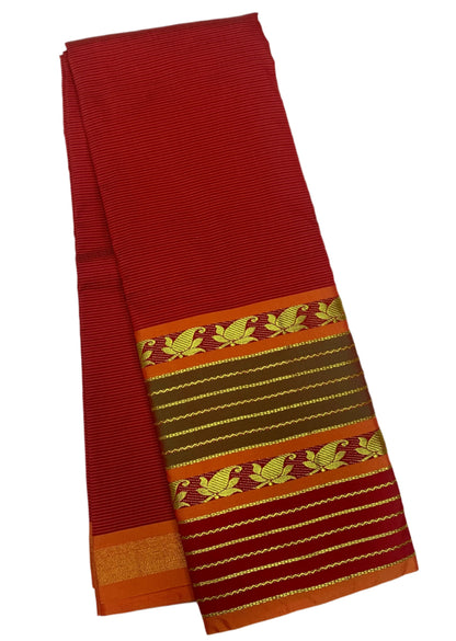 Arani Silk Saree Maroon Colour with Olive Green Border with Floral Design