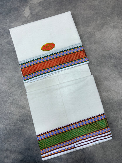 9X5 Cotton Dhoti White Colour with Red and Green Border