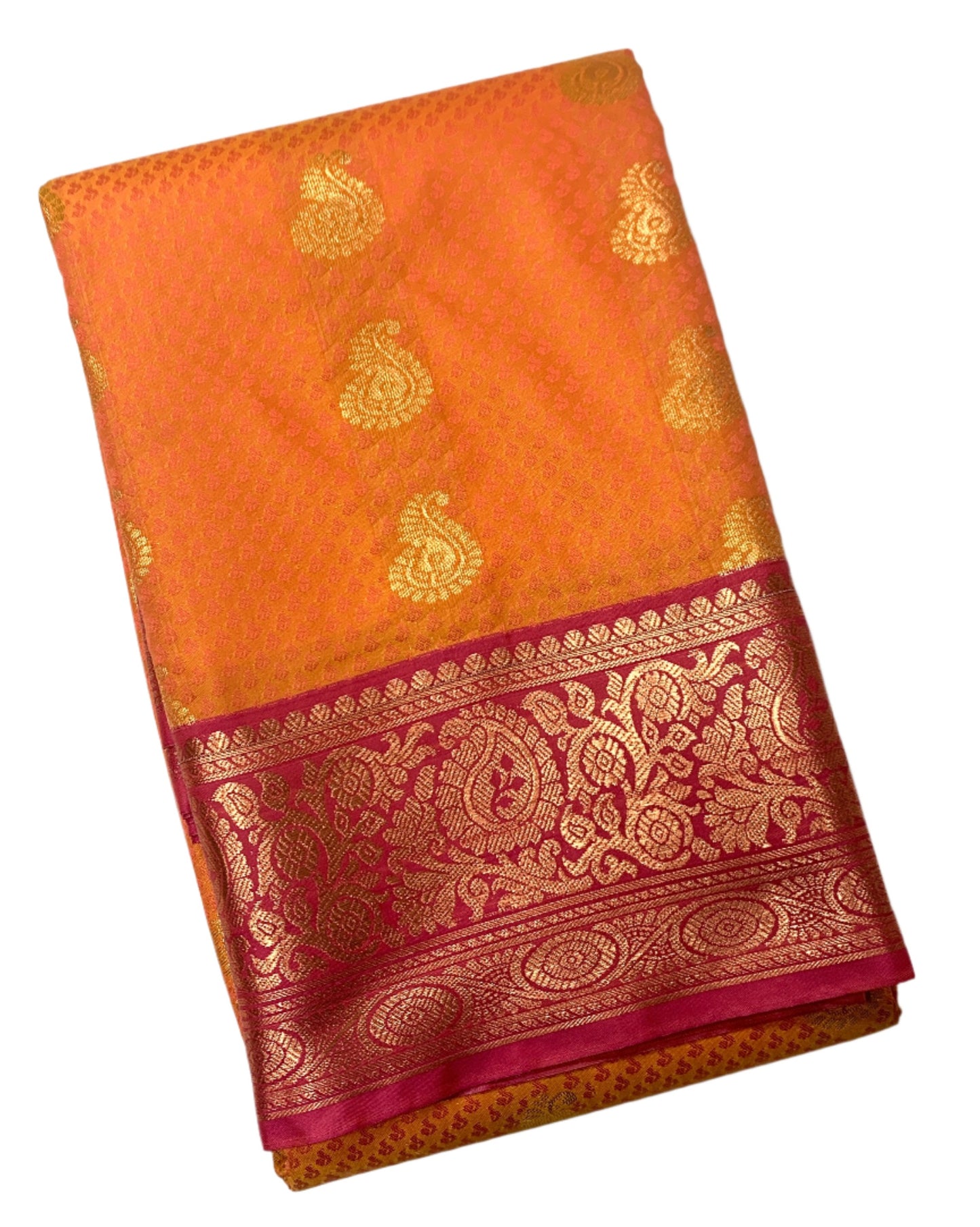 Vegan Silk Saree Light Orange shade with Pink Border