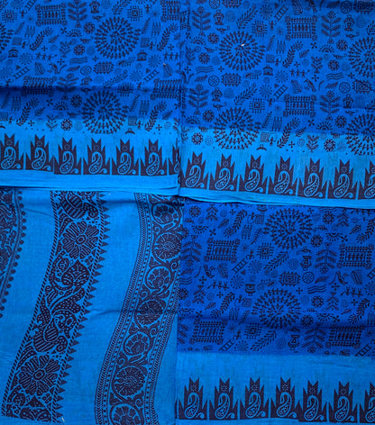 Chettinad Sungudi Cotton Azure Blue Colour with Navy Blue Border