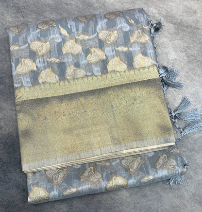 Banaras Katan Saree Gray Colour with Katan Work Border
