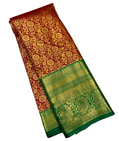 Maroon Colour Semi Silk Saree with Big Green Border