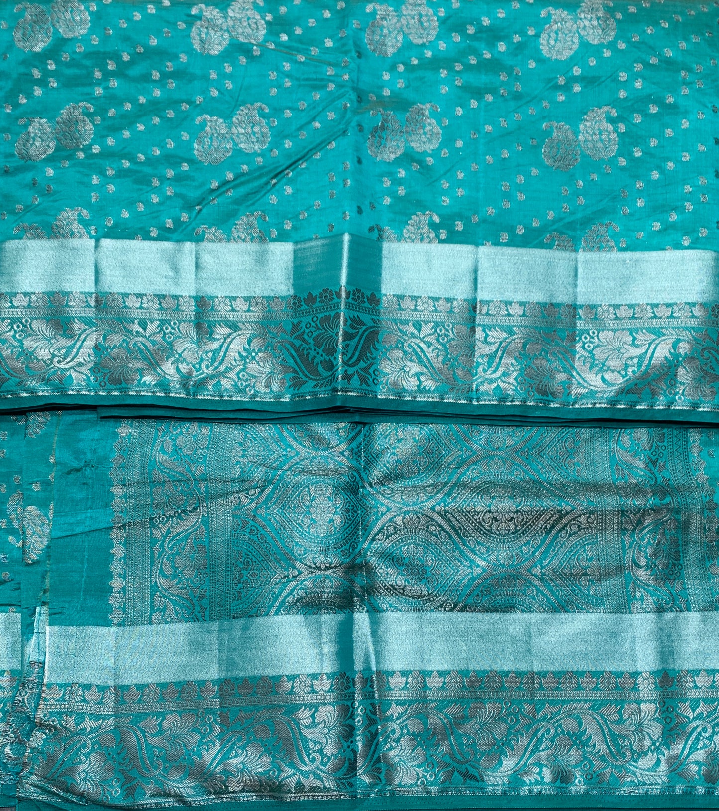 Tussar Saree Colour Rama Green Colour With Block Zari Work Border