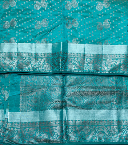 Tussar Saree Colour Rama Green Colour With Block Zari Work Border