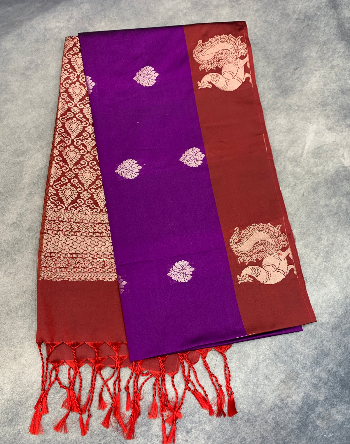 Art Silk Saree Purple Colour with Maroon Colour Border