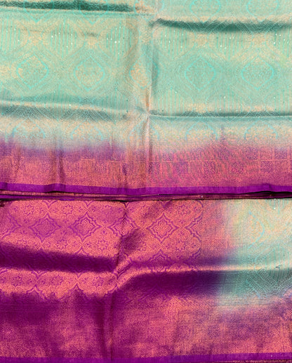 Soft Silk Saree Light Sapphire Colour and Stone Work with Magenta Colour Pallu