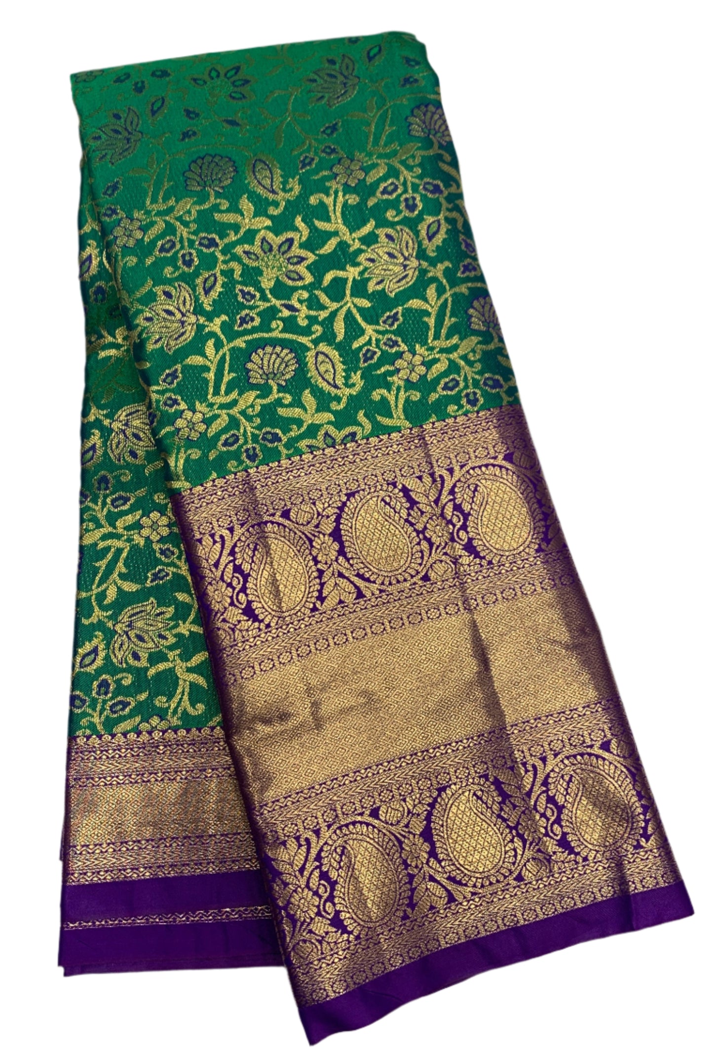 Vegan Silk Saree Green Colour with Blue Border