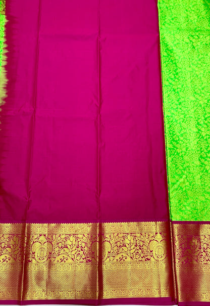 Apple Green shade Vegan Silk Kids Pattu Pavadai with Contrast border for age above 10 years