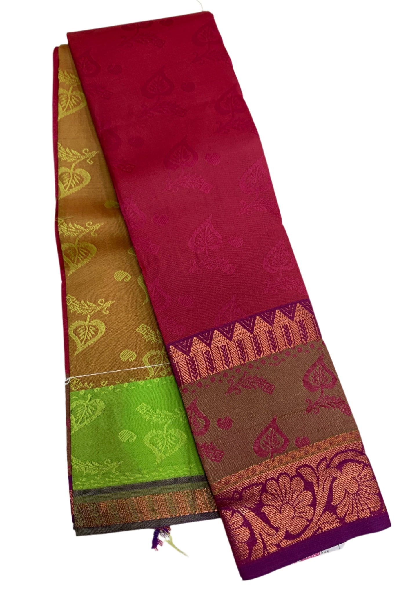 Synthetic Cotton Saree Pink Colour with Copper and Floral Design Border