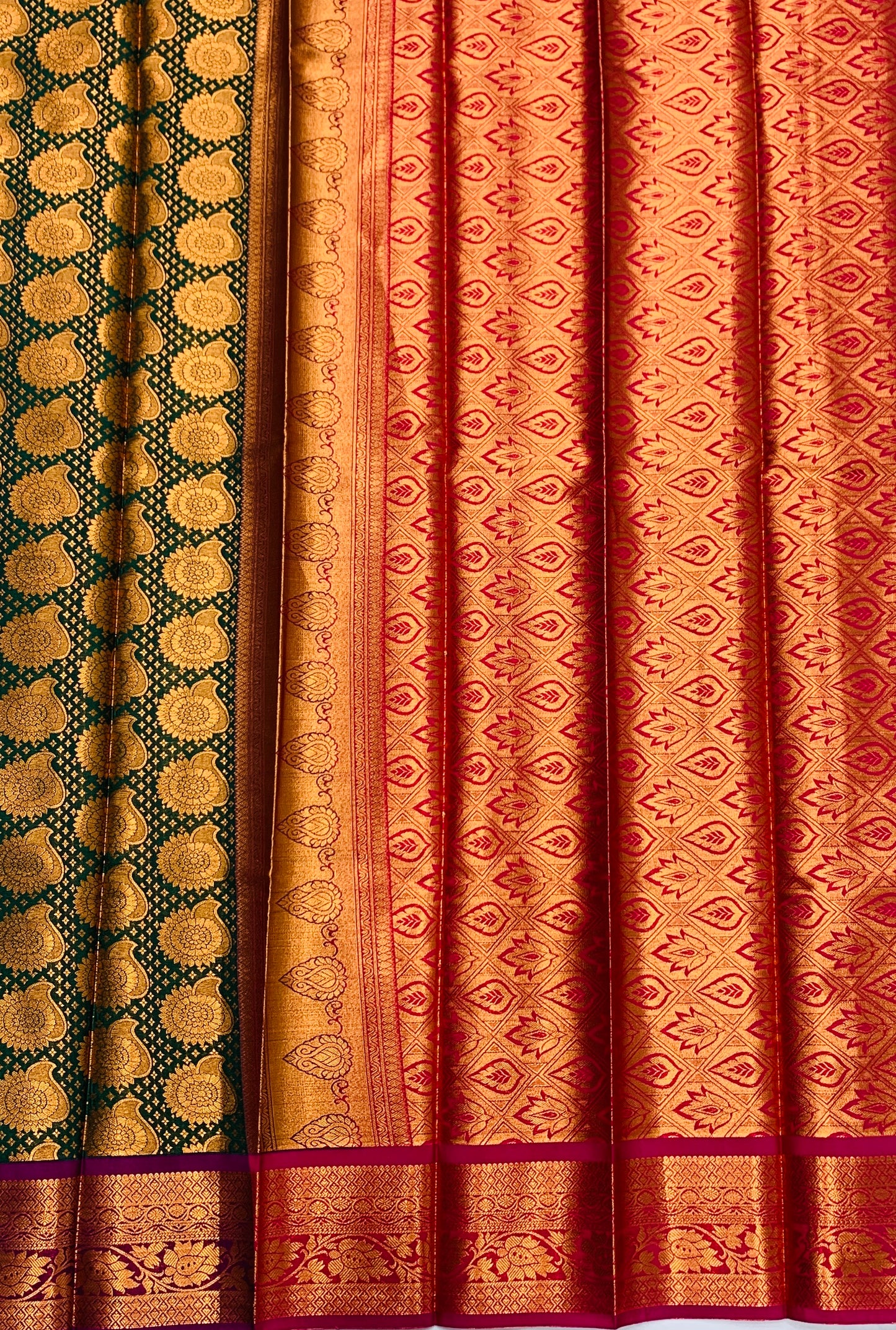 Vegan Silk Saree Green Colour with Copper Border