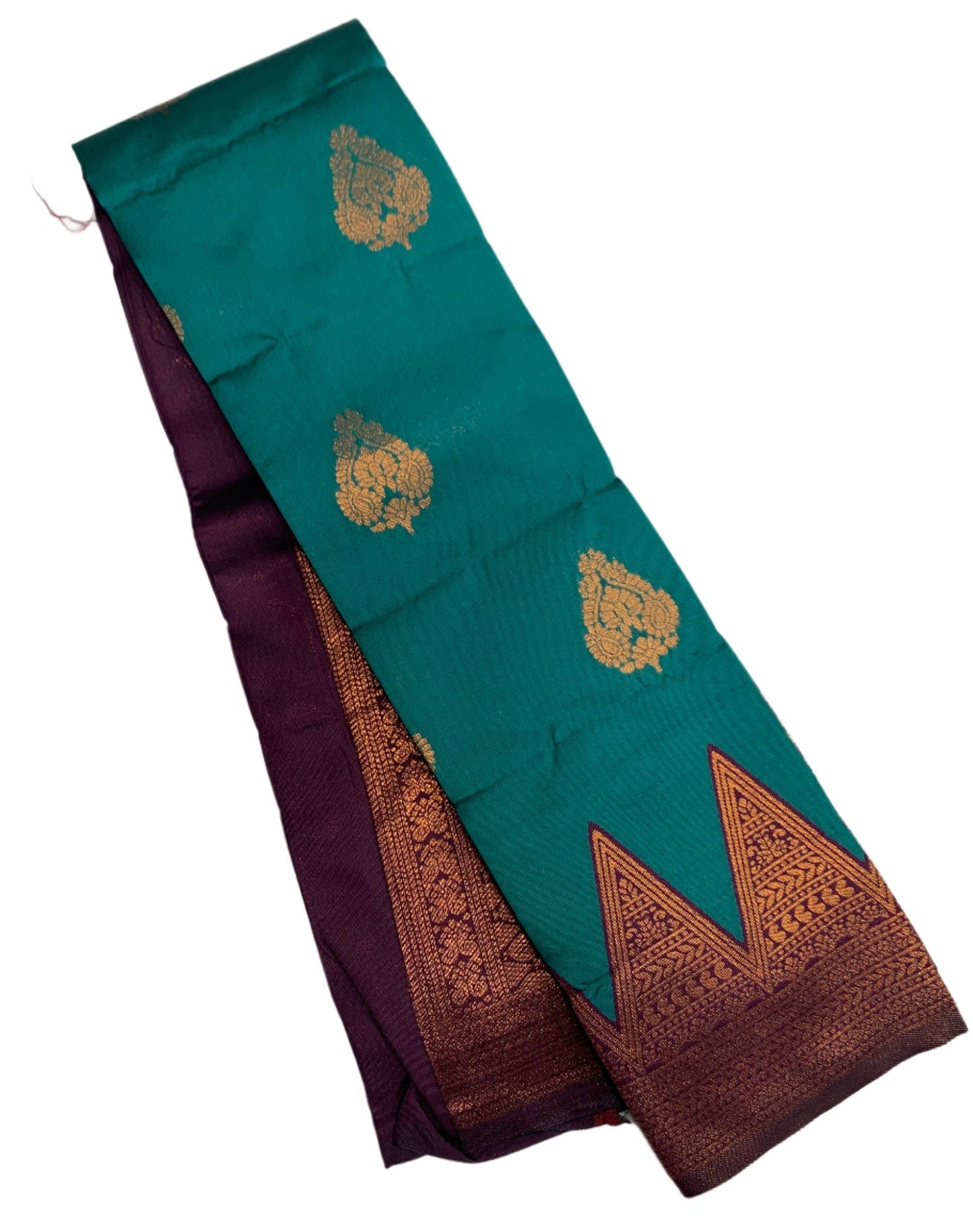 Art Silk Saree Peacock Green Colour with Brown Border