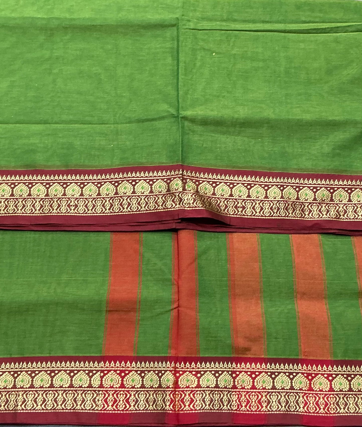 Chettinad Cotton Saree Olive Green Colour with Maroon Colour with Thread Work Border