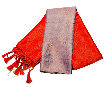 Gray shade kuberra pattu with Orange Pallu