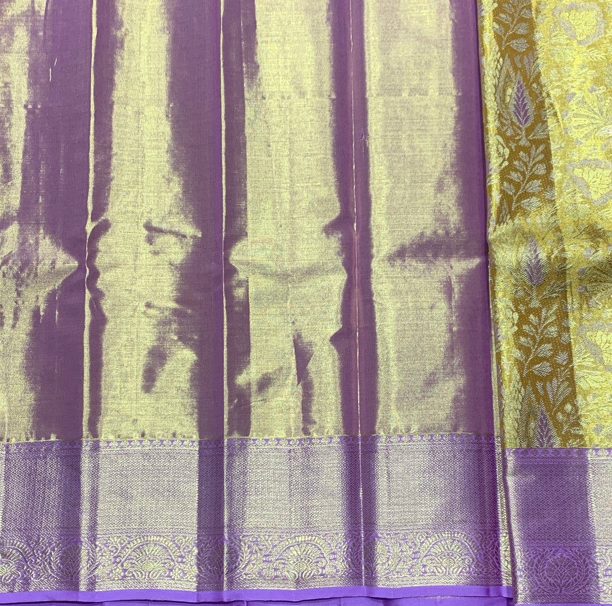 Mustard Yellow Shade Pure Kanchipuram Kids Pattu Pavadai with Contrast Border for Newborn to 2 Years