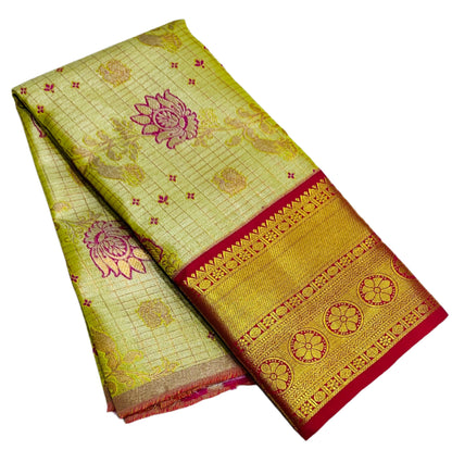 Light Elaichi Green Shade Vegan Silk Kids Pattu Pavadai with Contrast border for age 2 to 5