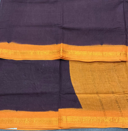 Chettinad Cotton Saree Brown Colour with Yellow Colour Border