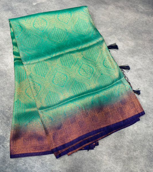 Soft Silk Saree Sapphire Colour and Stone Work with Blue Colour Pallu