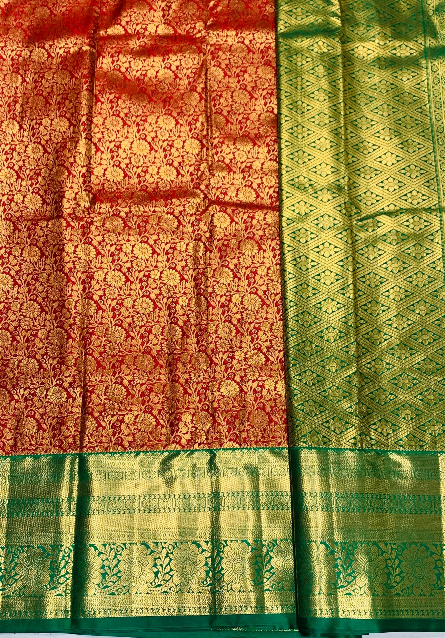 Maroon Colour Semi Silk Saree with Big Green Border