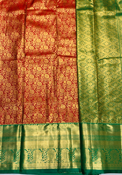 Maroon Colour Semi Silk Saree with Big Green Border