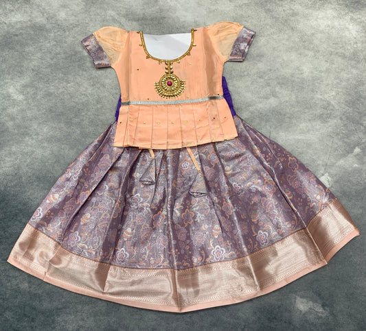 Ready To Wear Lavender Pavadai with Contrast Peach Blouse