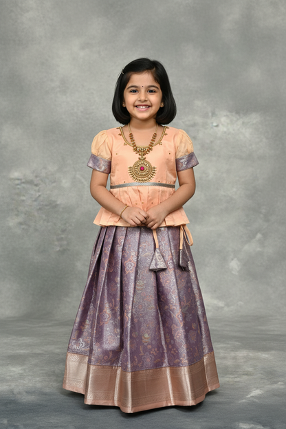 Ready To Wear Lavender Pavadai with Contrast Peach Blouse
